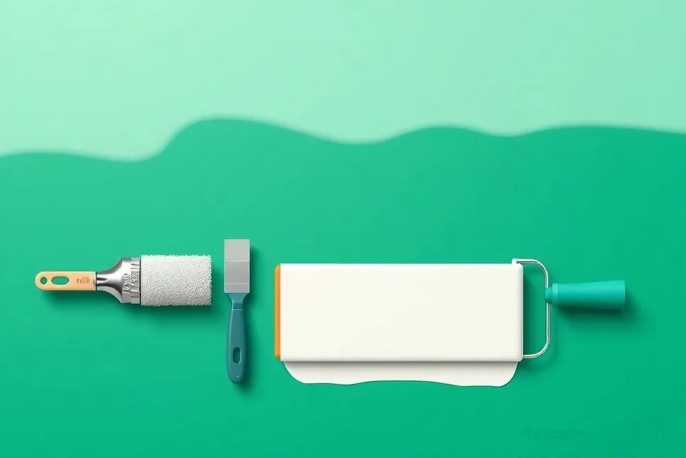 Outils de peinture disposés dans l'ordre des étapes du chantier