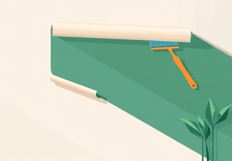 Pose de papier peint, rouleau et brosse à maroufler